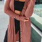 Ribbed Button-Up Split Duster Cardigan