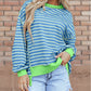 Stripe Contrast Trim High Low Pullover Tunic Sweatshirt