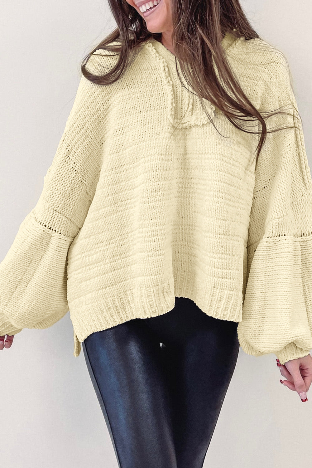 Oversized Balloon Sleeve Hooded Sweater