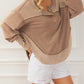 Exposed Seam Ribbed Thumbhole Sleeve Buttoned Sweatshirt