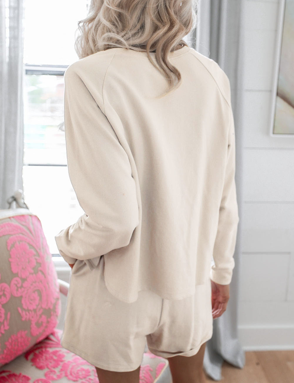 Letter Print Long Sleeve Top and Shorts Lounge Outfit