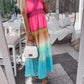 Lace Stitching Gradient Rainbow Long Dress