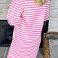 Stripe Round Neck Puff Sleeve Pocketed Shift Dress