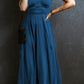 Short Sleeve Shirred High Waist V Neck Maxi Dress
