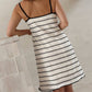 Contrast Lace Trim Striped Knit Slip Dress