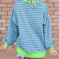 Stripe Contrast Trim High Low Pullover Tunic Sweatshirt