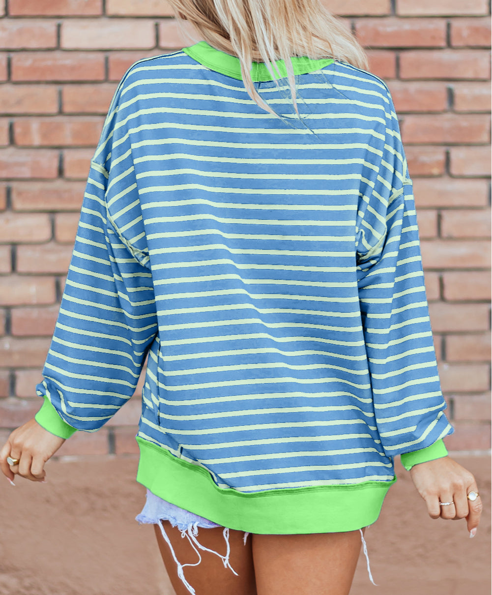 Stripe Contrast Trim High Low Pullover Tunic Sweatshirt