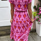 Retro Print Twisted Front Ruffled Sleeve Maxi Dress