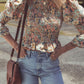 Floral Print Smocked Bubble Sleeve Ruffled Crop Top