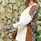 Leopard Color Block Patchwork Split Neck Long Sleeve Top