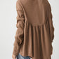 Solid Color Ribbed Long Sleeve Peplum Blouse
