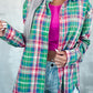 Plaid Long Sleeve Button Down Split Shirt