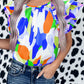 Abstract Pattern Ruffle Short Sleeves Blouse