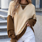 Apricot Color Block Thumbhole Sleeve Drop Shoulder Sweatshirt
