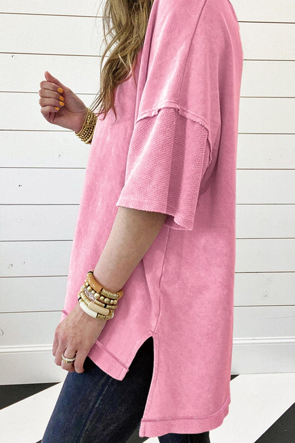Wash Exposed Seam Drop Shoulder Oversized Tee