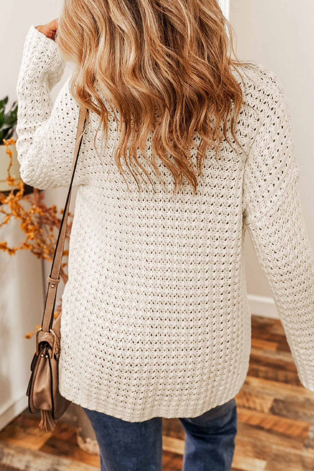 Hollow-out Crochet V Neck Sweater
