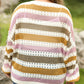 Plus Size Striped Hollowed Knitted Loose Sweater