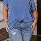 Plus Size Solid Color Short Sleeve Frayed Edge Top