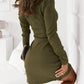 Collared Pleated Button-Front Long Sleeve Bodycon Dress