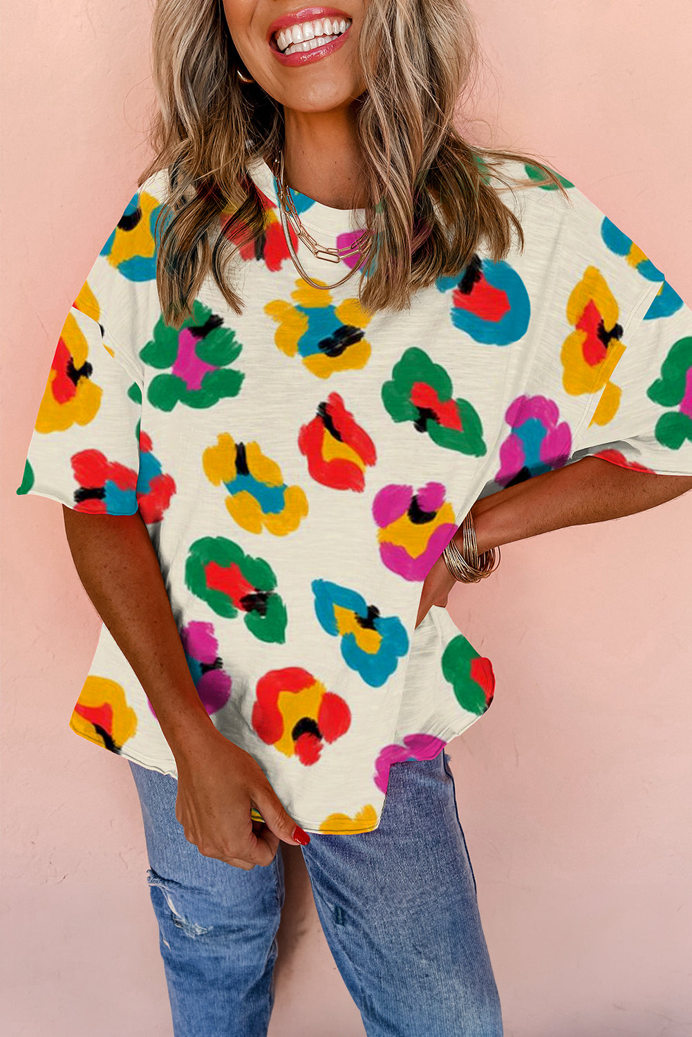 Leopard Drop Shoulder Oversize Tee