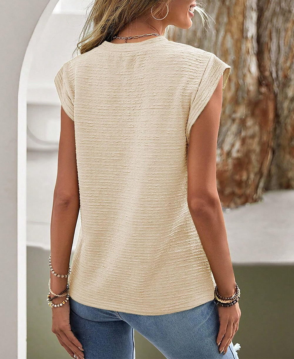 Solid Textured Batwing Sleeve Crew Neck T Shirt