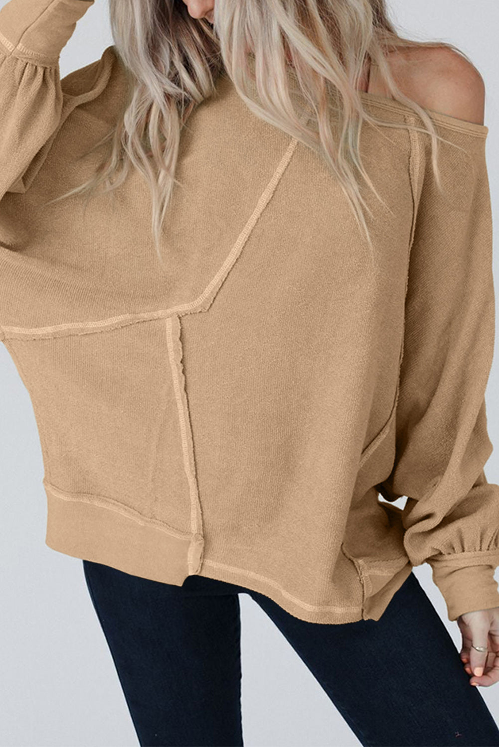 Exposed Seam Patchwork Dolman Sleeve Top