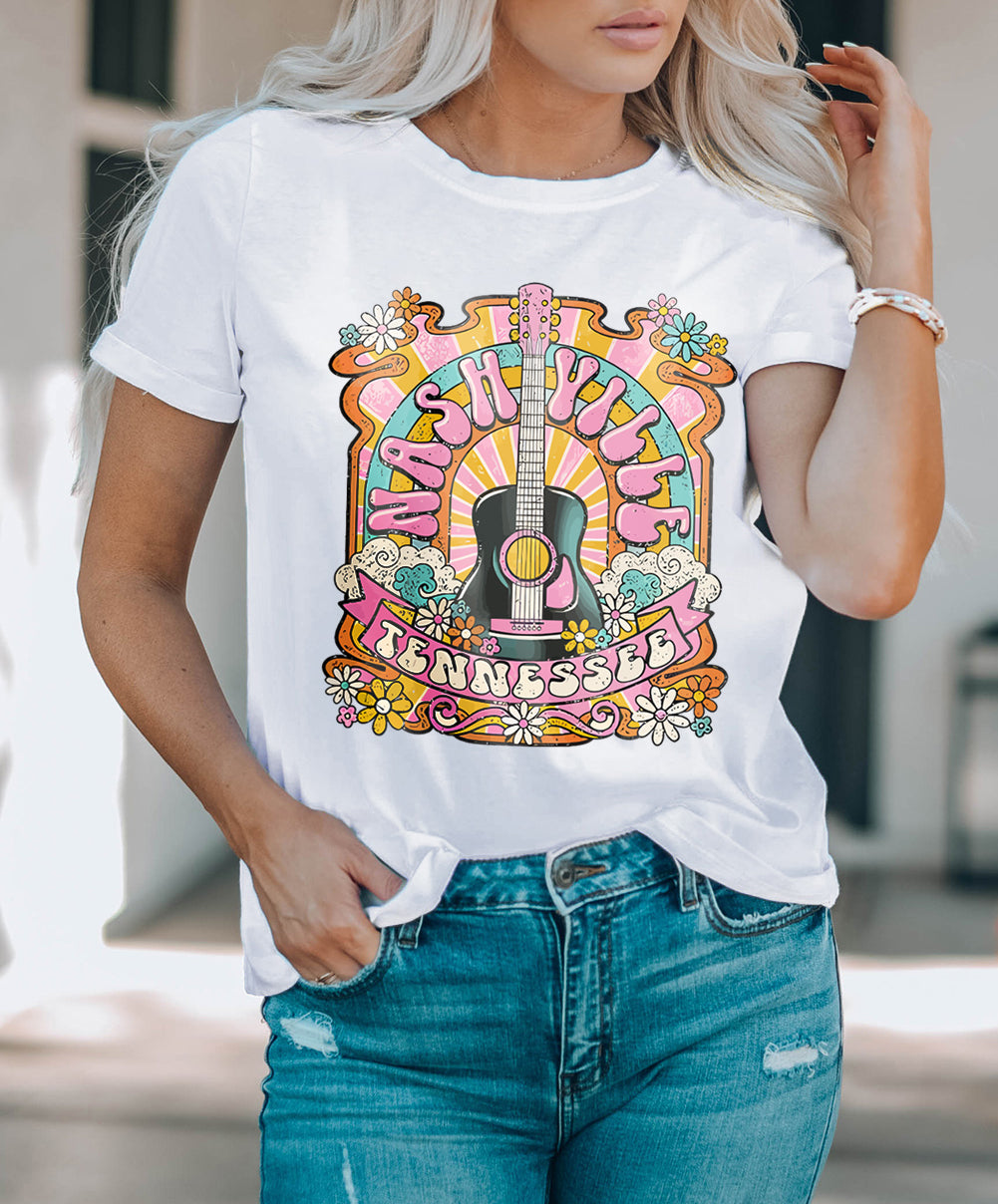 NASHIVILLE Guitar Graphic Country Music T Shirt