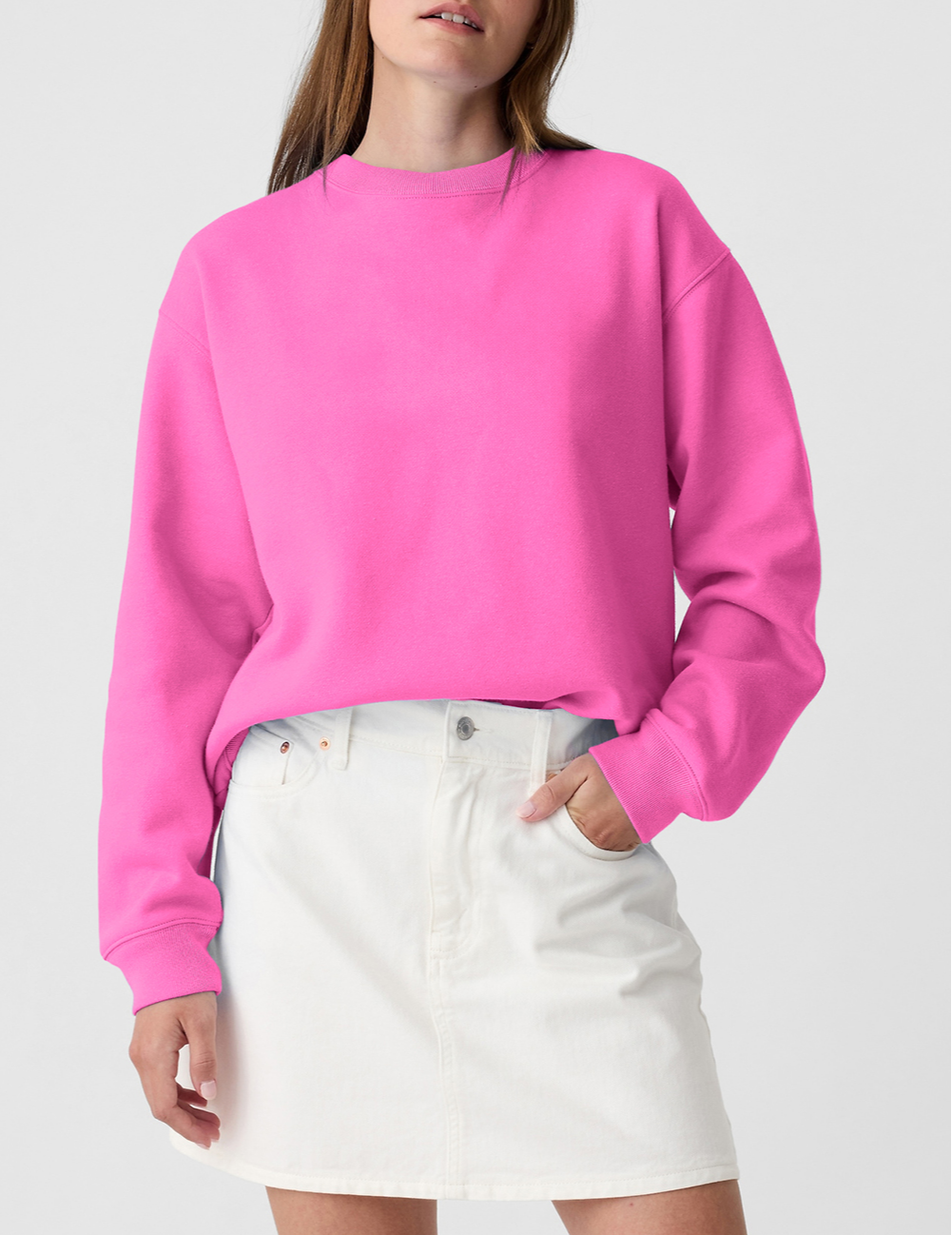 Plain Drop Shoulder Crewneck Pullover Sweatshirt