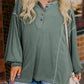 Plus Size Exposed Seam Drop Shoulder Henley Top
