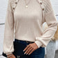 Contrast Lace Raglan Sleeve Buttoned Ribbed Top