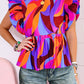 Abstract Print Flutter Sleeve Peplum Blouse