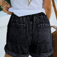 Pocketed Drawstring High Waist Denim Shorts