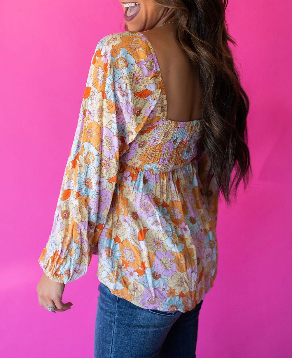 Floral Square Neck Puff Sleeve Babydoll Blouse
