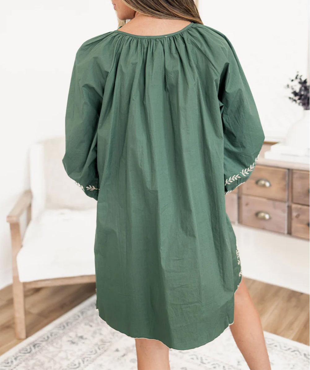 Tie Neck Boho Floral Pattern Puff Sleeve Shift Dress