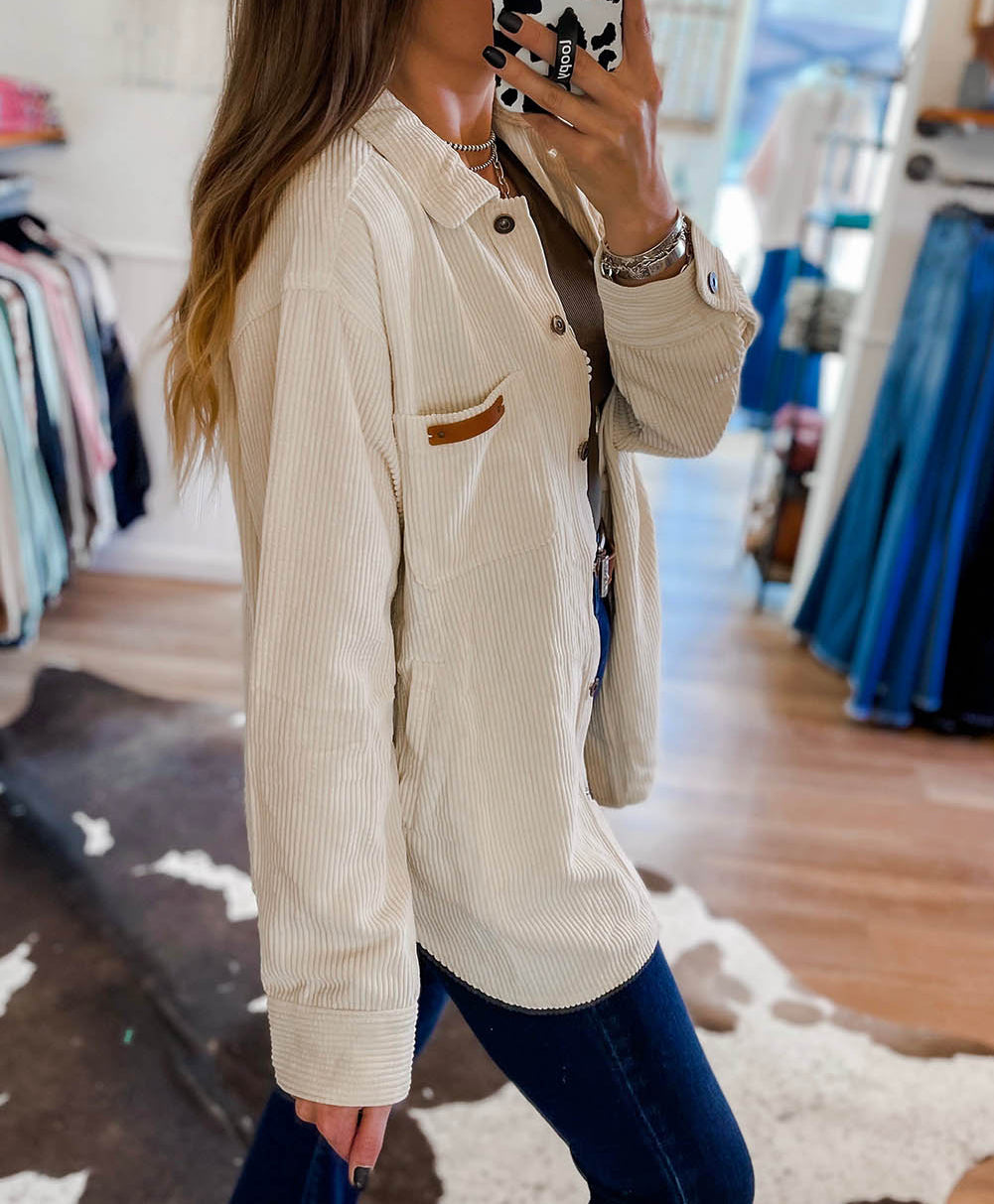 Corduroy Buttoned Front Pocketed Shacket