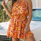 Orange Lace up Neck Floral Sundress
