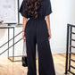 Black Deep V Neck High Waist Wide Leg Jumpsuit