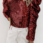 Sequin Mock Neck Bubble Sleeve Top