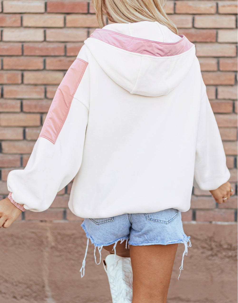 Colorblock Patchwork Half Zip Oversized Sherpa Hoodie