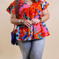 Abstract Floral Print V Neck Plus Blouse