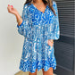 Print Puff Sleeve Tied V Neck Flared Mini Dress