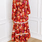 Floral Print Lace Trim Patched V Neck Maxi Dress