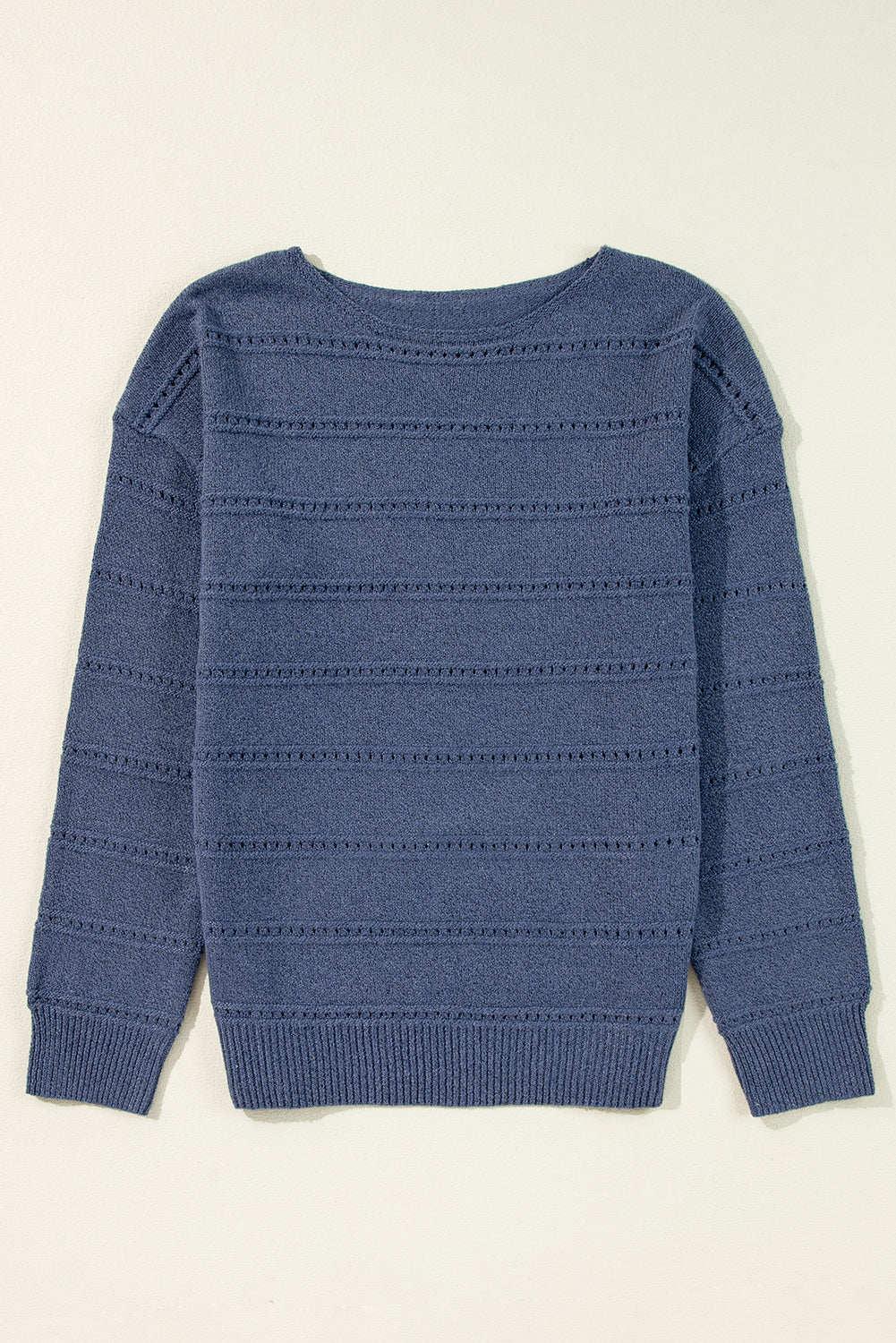 Boat Neck Drop Shoulder Pointelle Knit Sweater