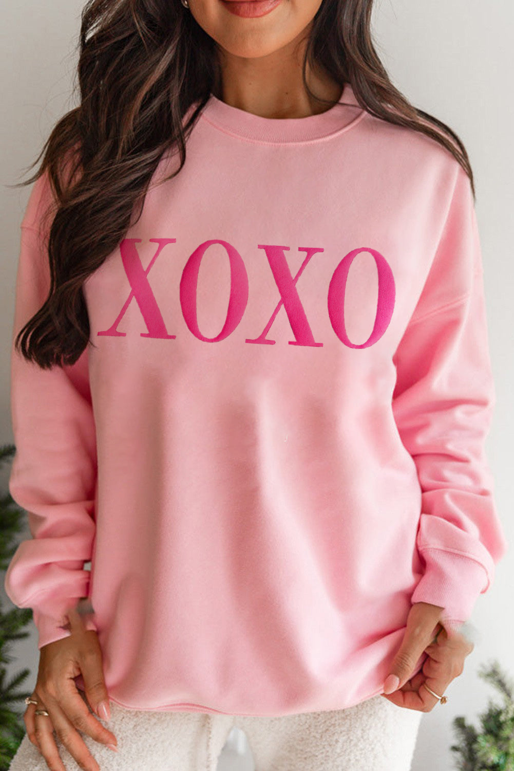 XOXO Puff Print Drop Shoulder Pullover Sweatshirt