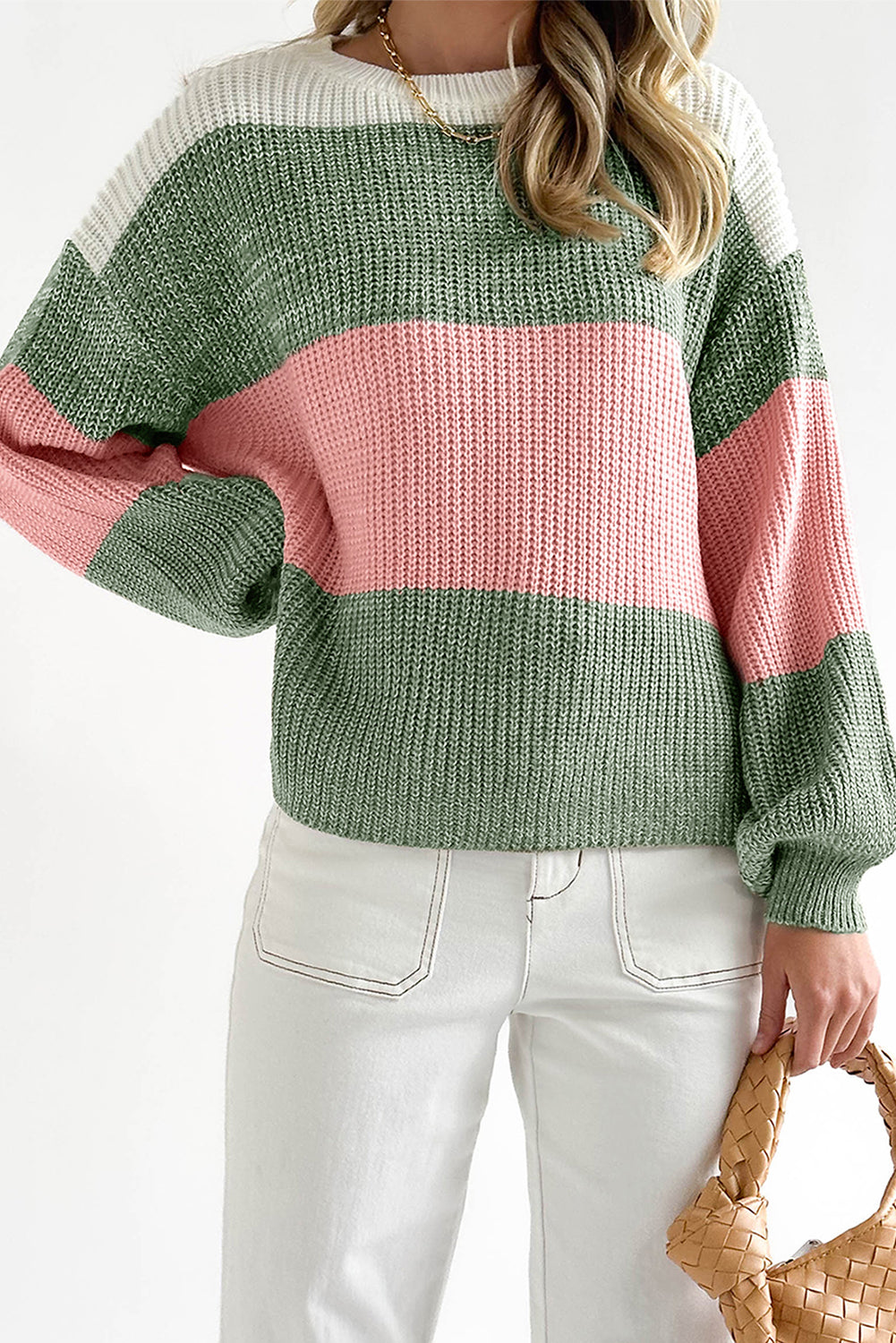 Colorblock Drop Shoulder Pullover Loose Sweater