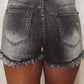 Gray Acid Wash Raw Edge Skinny Denim Shorts