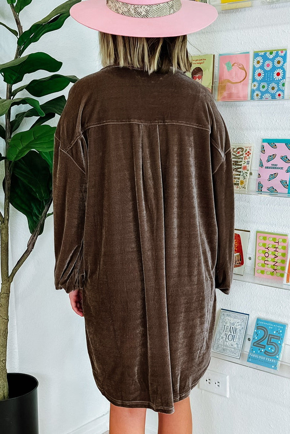 Plus Size Puff Sleeve Shirt Velvet Dress