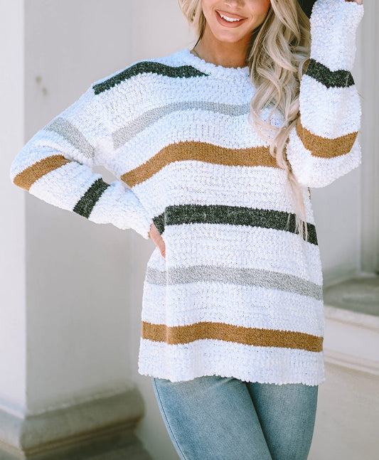 Striped Popcorn Knit Sweater