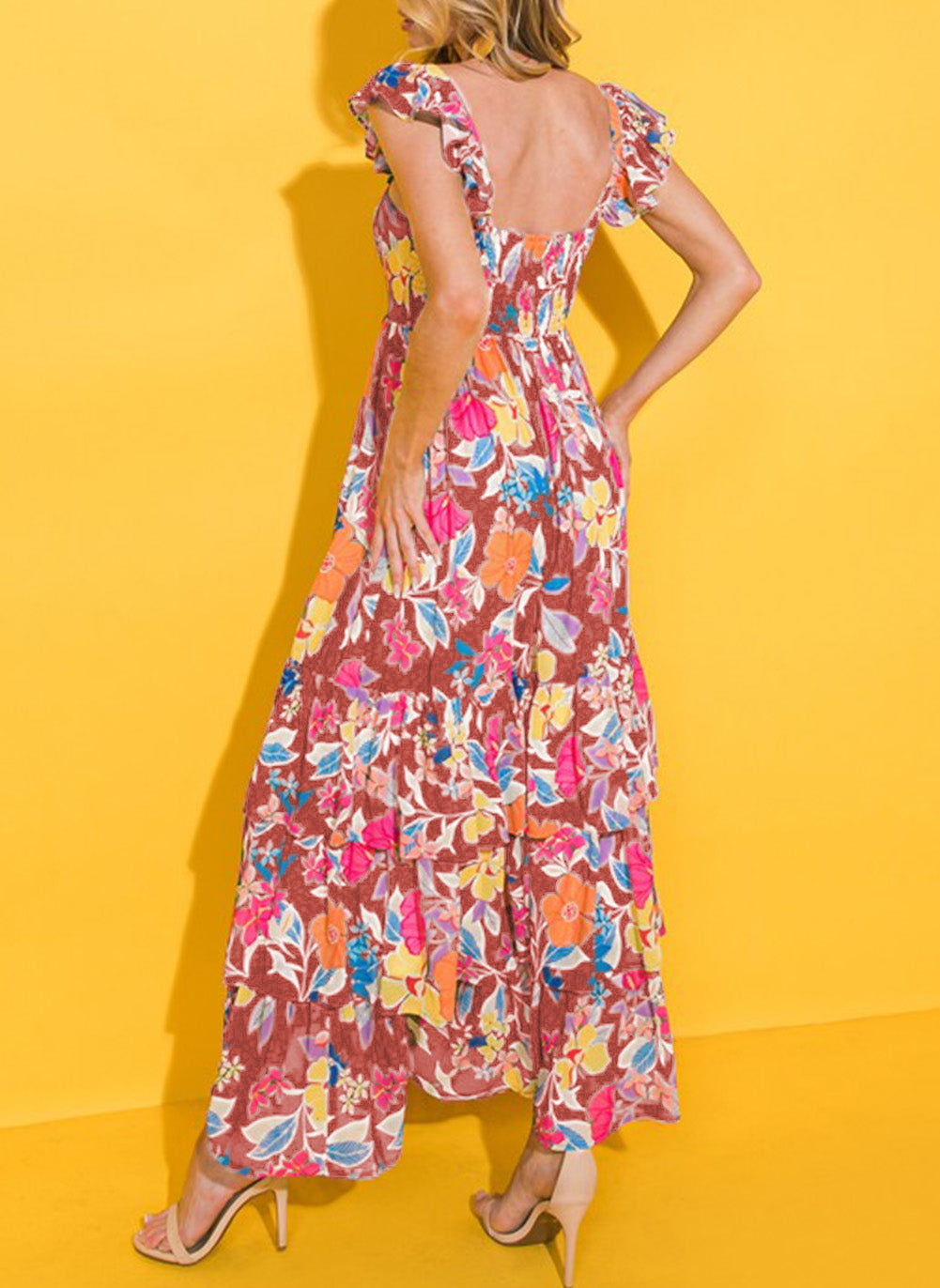 Floral Print Sleeveless Ruffle Tiered Maxi Dress