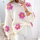 Plus Size Flower Crochet Drop Shoulder Knit Sweater